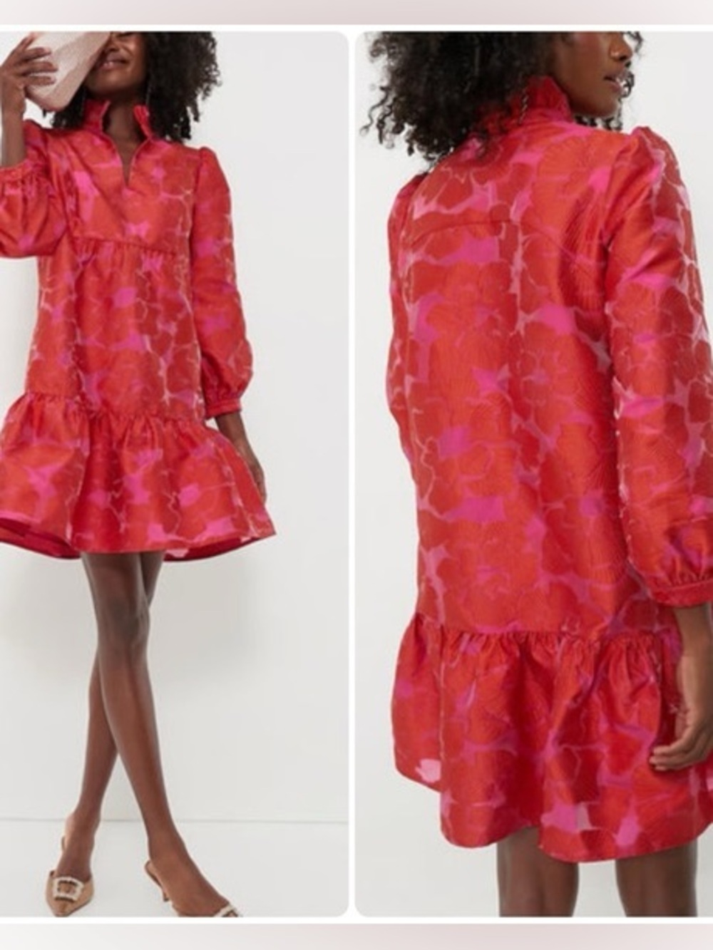 Tuckernuck NEW Red Fil Coupe jacquard Palmerston Long Sleeve Mini Dress Small - Picture 6 of 8